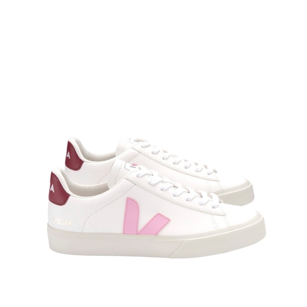 Veja Women's Sneakers in White and Pink with Burgundy Accents